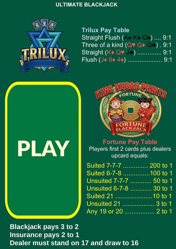 Waterproof Blackjack Mat A4 – Trilux & Fortune Blackjack