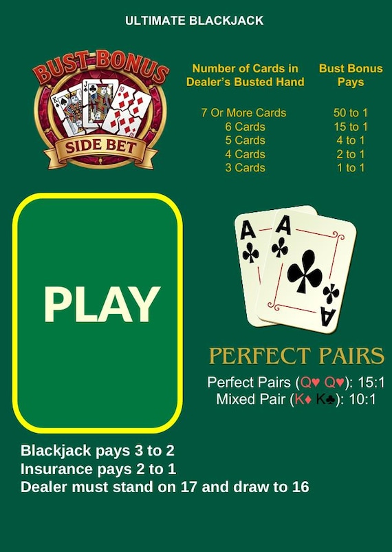 Waterproof A4 Blackjack Mat – Side Bets, Home Casino