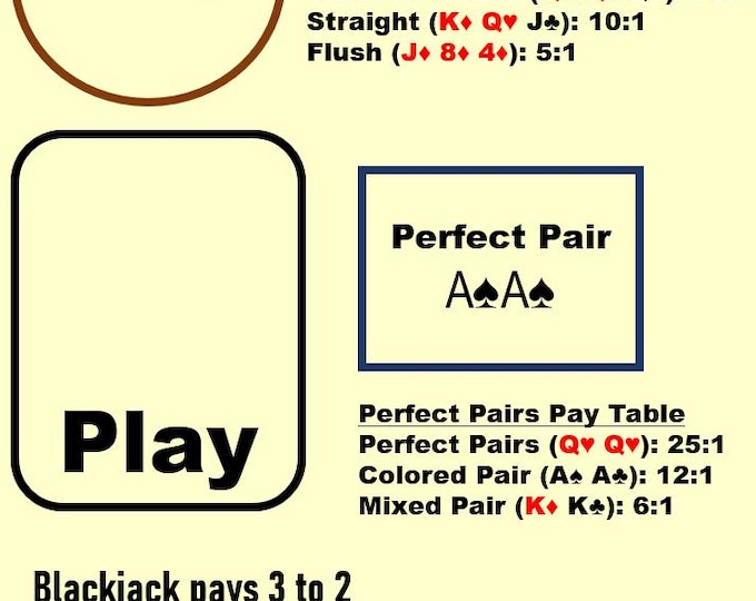 Waterproof Blackjack Mat A4: Side Bets, Home Game