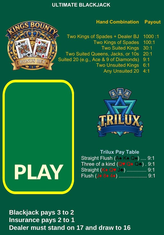 Waterproof Blackjack Mat A4 – Trilux & Kings Bounty Blackjack