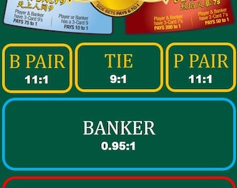 Baccarat Casino Play Mat- All Major Side Bets Included - Waterproof