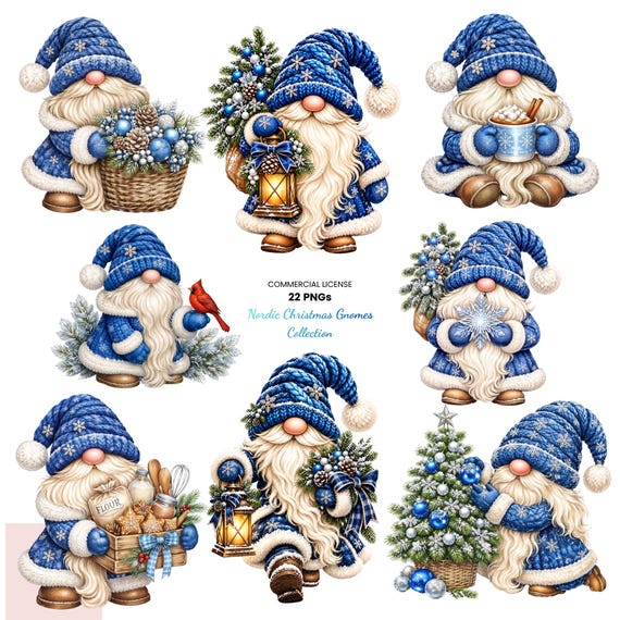 Blue Nordic Christmas Gnome PNG Bundle, Winter Tomte , Scandinavian Gnome, Knitted hat gnome| Viral gnome tomte PNG Digital Download-22 PNG