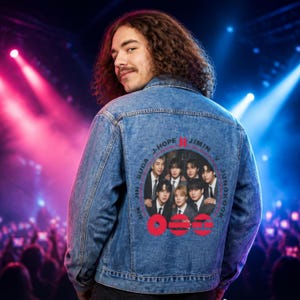 BTS Photo Circle Denim Jacket | K-Pop Band Graphic Jean Jacket