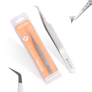 45 Degree Lash Tweezers, Diamond Grip, Stainless Steel Fiber Tip Tweezers For Eyelash Extensions