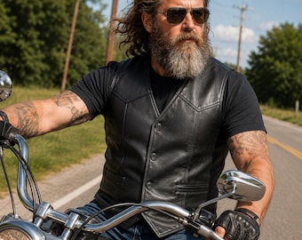 Gilet de motard en cuir pour homme, gilet de motard noir, gilet de moto en cuir véritable, gilet sans manches style vintage