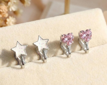 Star & Heart Design Clip On Earrings Set for Kids | Non Piercing Jewelry | Gift Box