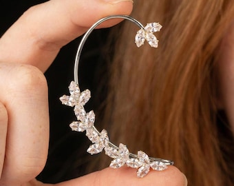 Leaf Branch Ear Climber - Sparkling Non Pierced Jewelry - Dainty Crawler Earrings for Women