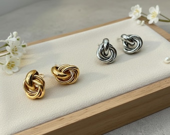 Old Money Knot Earrings – Timeless Gold and Silver Studs, Everyday Style