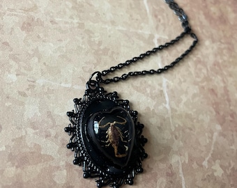 Black Brass Scorpion Heart Necklace