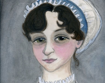 Impression d'art Jane Austen, portrait d'écrivains, orgueil et préjugés, art littéraire (6 x 8)