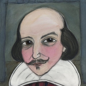 William Shakespeare Art Print, Watercolor Literary Art Portrait, Shakespeare Portrait Illustration 6 x 8 image 1