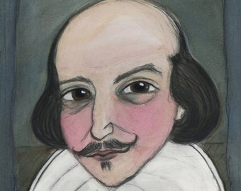 William Shakespeare Art Print, Watercolor Literary Art Portrait, Shakespeare Portrait Illustration (6 x 8)