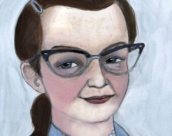 Shirley Jackson Art Print, Literary Portrait, Southern Gothic writer (6x8) Women Writers Illustration.