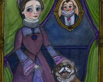 Smiling Bulldog Art Print: Beauty and the Beast Inspired Illustration (6x8) The Small Toothed Dog