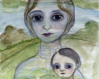 Victorian Ghost Portrait Art Print: Haunted Mother and Child (6x8) The Remembrance