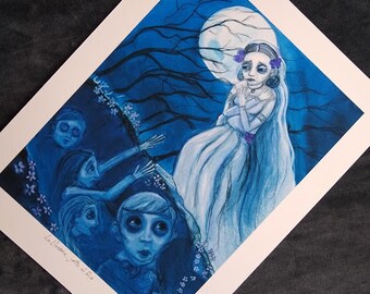 La LLorona (The Weeping Woman) Mexican Folktale Art, (6x8) Ghost Illustration, Mexican Ghost Art, Haunted Woman Art, Dark Folktale Art