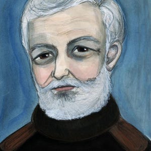 Ernest Hemingway Art Print, Writers portrait (6x8) Literary Art