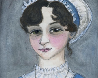 Jane Austen Art Print: Watercolor Portrait Illustration (6x8) 18th Century Writers Portrait.