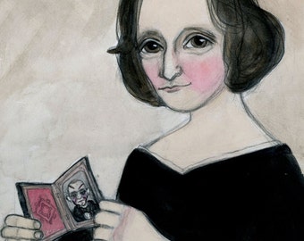 Mary Shelley Art Print, Frankenstein Portrait, Victorian Goth Literary Portrait (6x8)