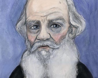 Leo Tolstoy Art Print: Watercolor Portrait (6x8) Russian Writer Literary Portrait, War and Peace