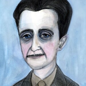George Orwell Art Print, Dystopian Novelist Portrait, Writers Portrait (6x8) Writer of 1984 and Animal Farm,