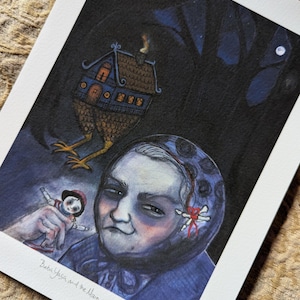 Baba Yaga Slavic Folktale Art Print: Dark Forest Witch Crone Portrait Illustration (6x8)
