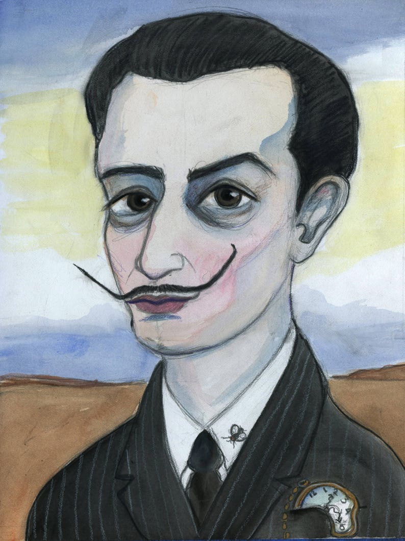 Salvador Dali Art Print Famous Artist Portrait 6x8 Dali Etsy Australia