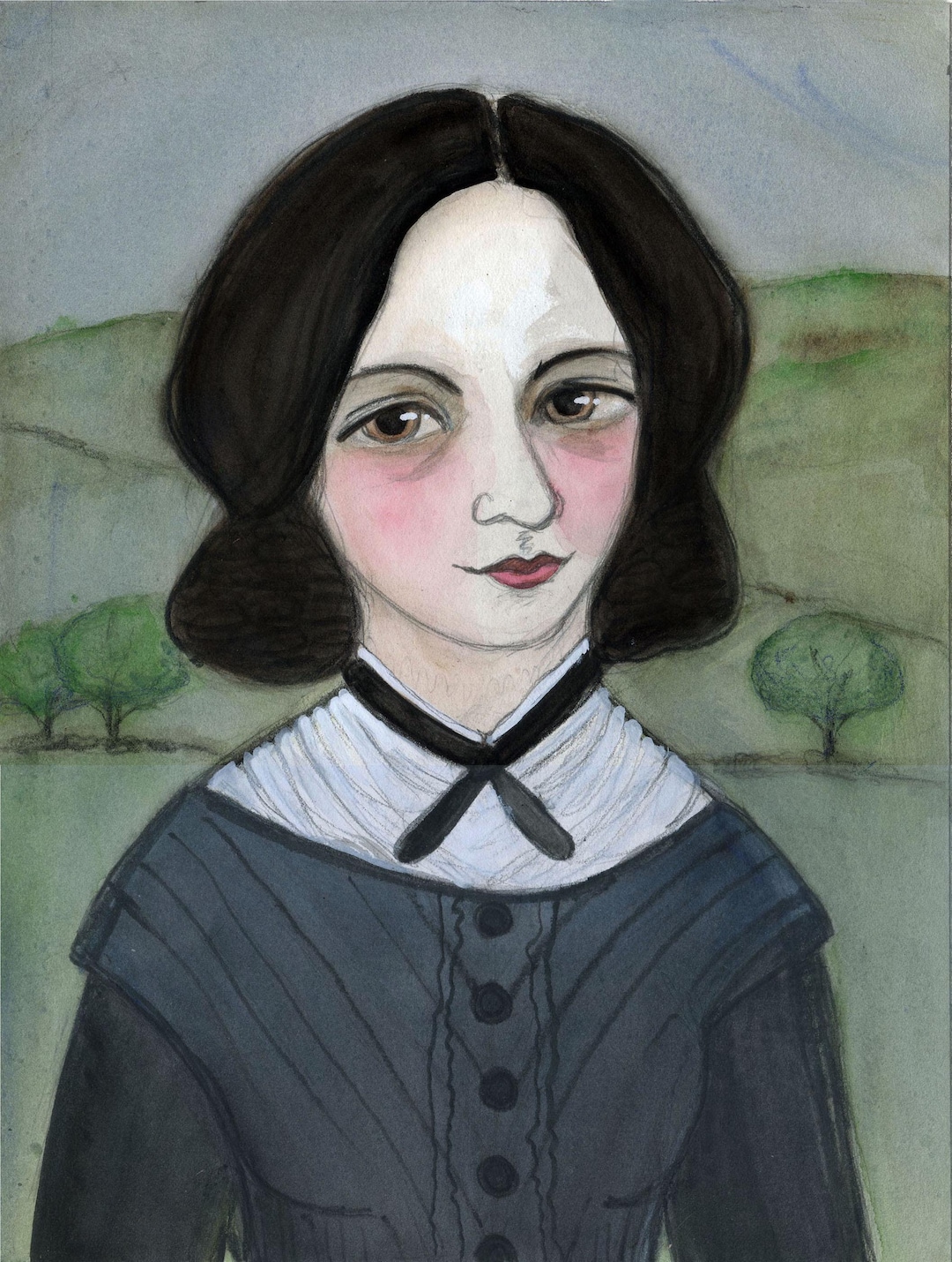 Emily Bronte Art Print, Wuthering Heights Author Portrait (6x8 ...