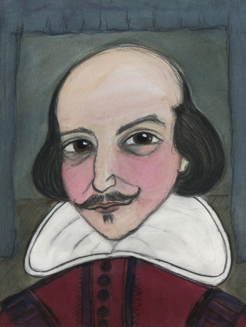 William Shakespeare Art Print, Watercolor Literary Art Portrait, Shakespeare Portrait Illustration 6 x 8 image 1
