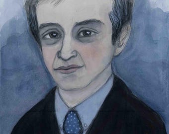 Elie Wiesel Art Print (6x8) Anti-fascist Writer and Political Activist, Watercolor Literary Portrait