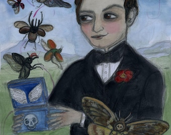 Morpheus Art Print: Greek Mythology, God of Dreams, Goth Moth (6x8)