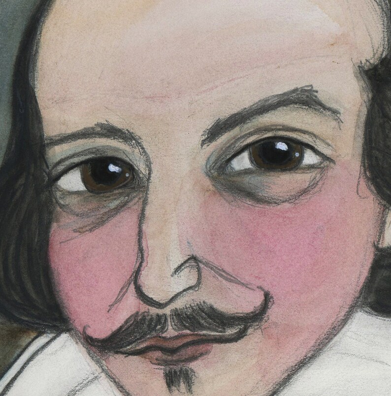 William Shakespeare Art Print, Watercolor Literary Art Portrait, Shakespeare Portrait Illustration 6 x 8 image 3