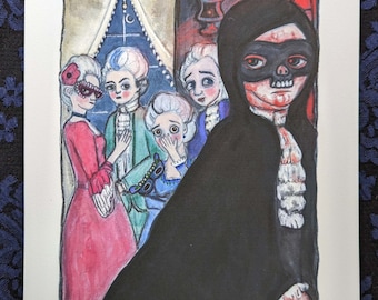 Masque of the Red Death Art Print, Edgar Allan Poe illustration, Victorian Goth Portrait (6x9)