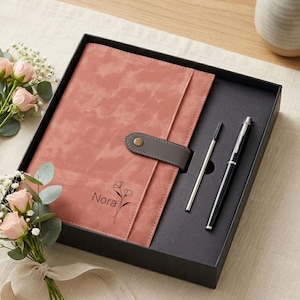 Custom Leather Journal Set, Personalized Notebook with Pen, Customized Stationery Box, Bridesmaid Gift, Business Set, Gift for Mom