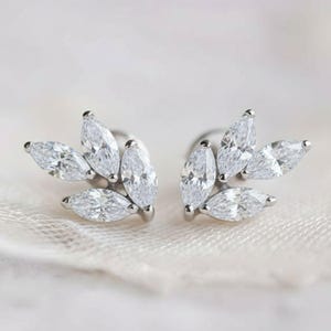Titanium Leaf Cluster Labret, Marquise CZ Helix Cartilage Earring, Minimalist Flat Back Jewelry