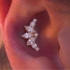 F136 Titanium Helix Conch Earring, 16G 18G CZ Cartilage Stud, Internally Threaded Flat Back Labret, Helix Piercing Jewelry
