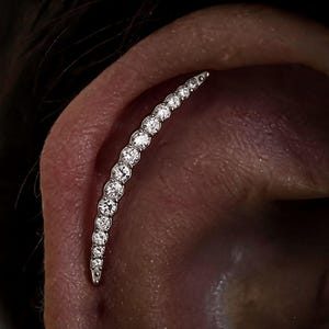 F136 Titanium CZ Arc Climber Stud, Flat Back Helix Cartilage Earring, Ear Climber, Internally Threaded Piercing Jewelry
