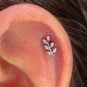 Marquise CZ Leaf Ear Climber, Helix Earring, Titanium Cartilage Stud, Flat Back, Tragus Earring, Conch Earring, Gift for Her