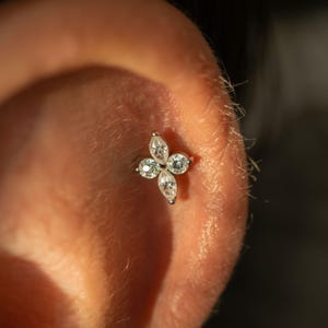 F136 Titan CZ Fyra-punkts stjärnörhänge, Platt baksida broskpiercing, Helix Tragus Conch örhänge, Minimalistiska Celestial Smycken