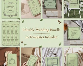 Editable French Vintage Wedding Template Bundle, Elegant Parisian Suite, Canva Templates, Invitation, Seating Chart, Welcome Sign, 10 Piece