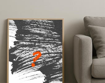 Abstrakter Pinselstrich Kunstdruck - schwarz, weiss, orange (Digitaler Download)