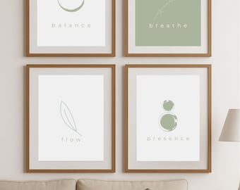 Minimalist Inspirational Prints | Balance, Breathe, Flow, Presence (Digital Download)