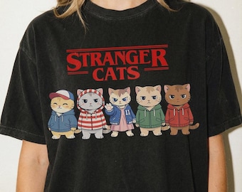 Stranger Cats Retro Cat Parody T-Shirt – Funny 80s Inspired Cat Graphic Tee