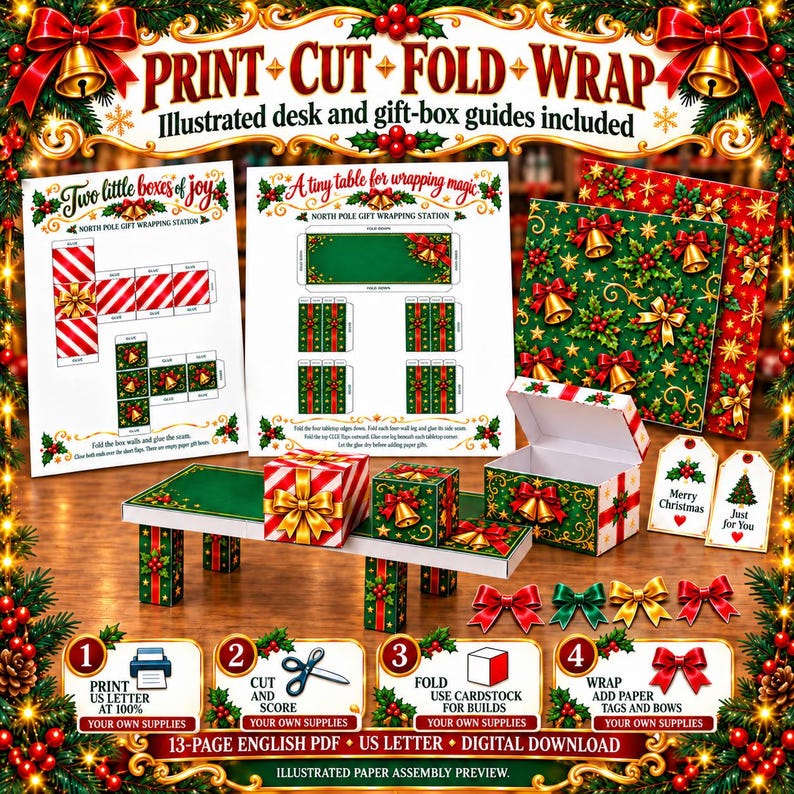 Elf Gift Wrapping Station Kit, Mini Paper Desk & Gift Boxes, Tags ...