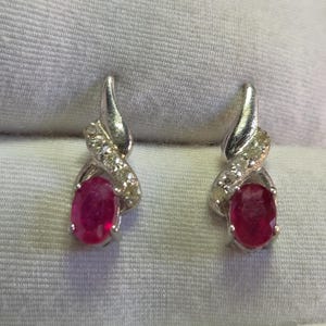 Natural Ruby & Diamond Sterling Silver Earrings – July Birthstone