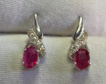 Natural Ruby & Diamond Sterling Silver Earrings – July Birthstone
