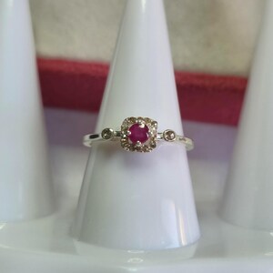 Natural Ruby Diamond Ring, 925 Sterling Silver, Round Pink Gemstone Jewelry