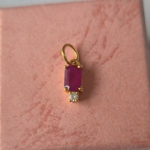 14K Gold Ruby Diamond Pendant, Baguette Round Gemstone Charm Necklace