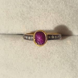 Handmade Ruby Diamond Ring – 925 Sterling Silver Yellow Gold Fill