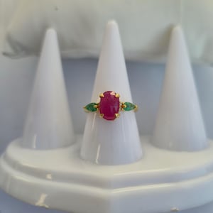 Ruby Emerald Ring, Gold Gemstone Ring, Women's Jewelry